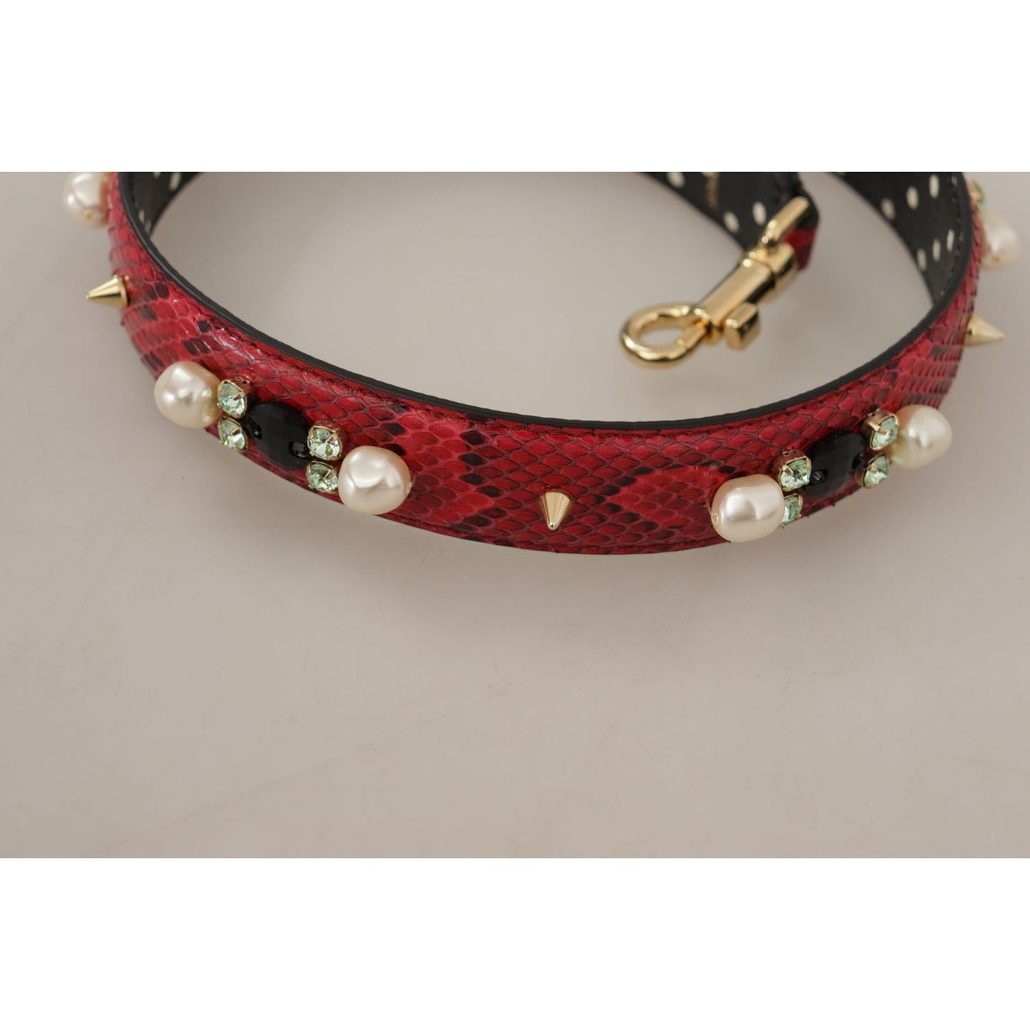 Dolce & Gabbana Red Python Leather Crystals Reversible Shoulder Strap BEL8743