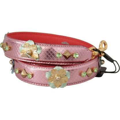 Dolce & Gabbana Metallic Pink Leather Studded Shoulder Strap