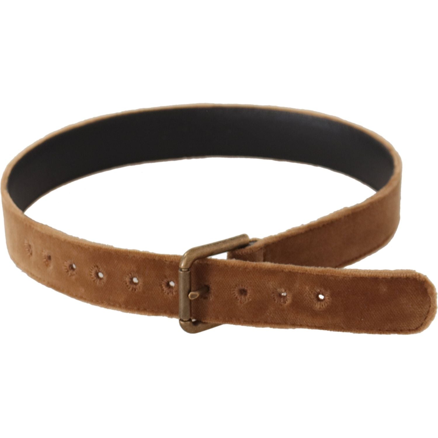 Dolce & Gabbana Brown Velvet Bronze Vintage Logo Metal Buckle Belt
