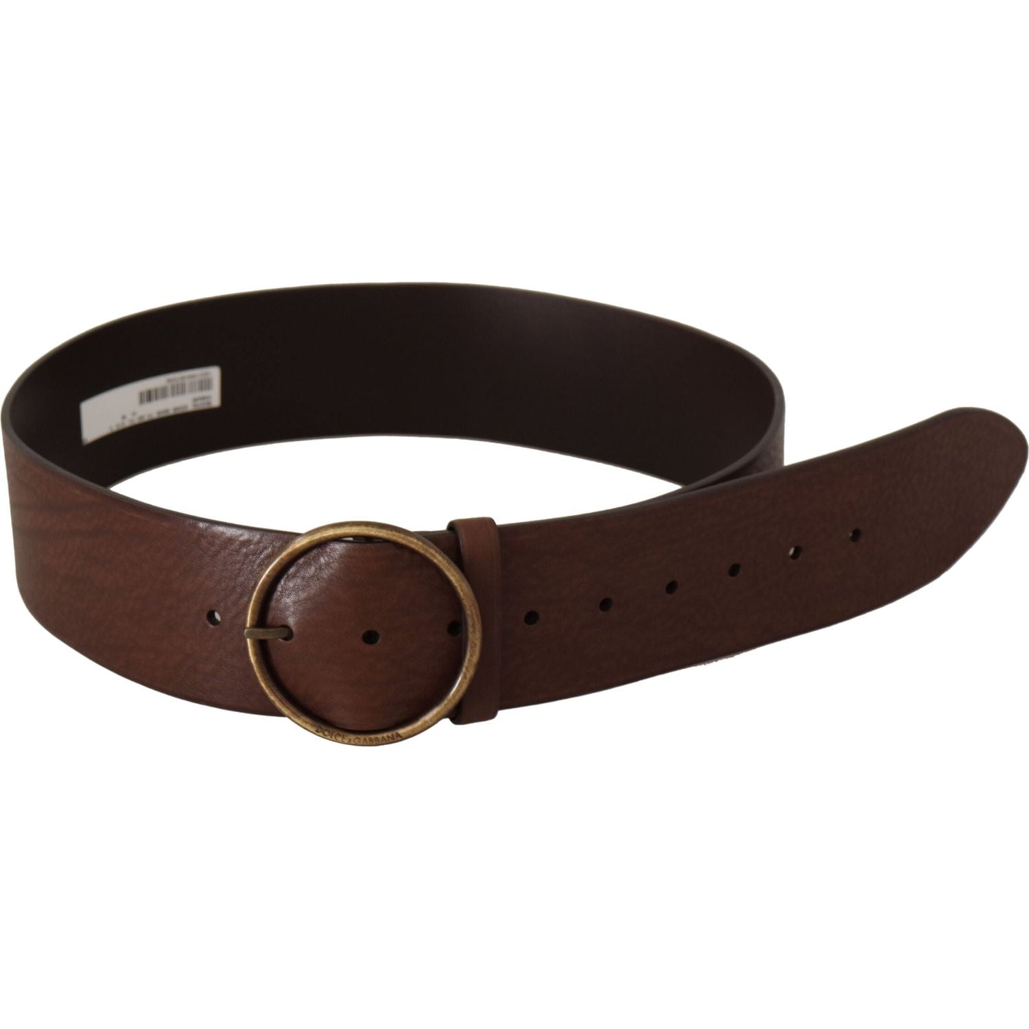 Dolce & Gabbana Brown Leather Wide Waist Logo Metal Round Buckle Belt