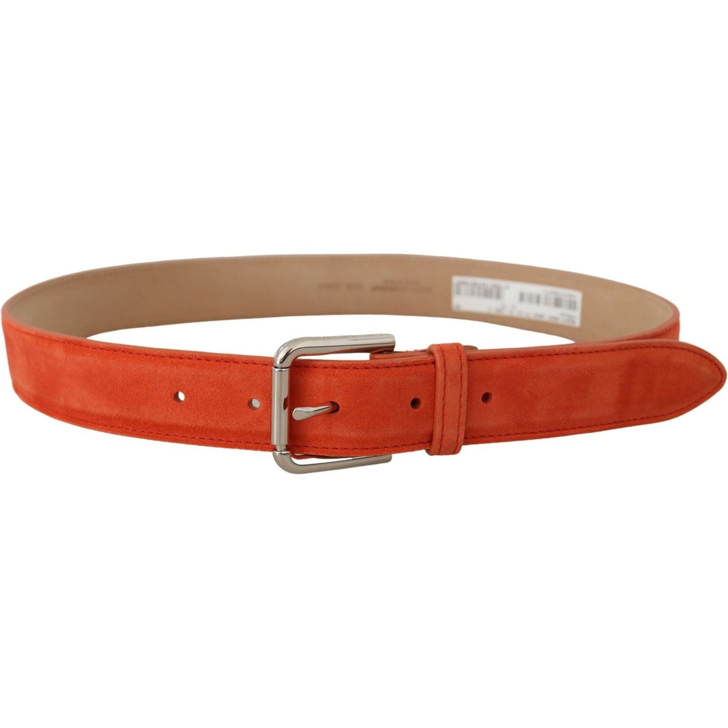 Dolce & Gabbana Orange Leather Suede Silver Logo Metal Buckle Belt