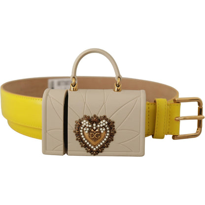 Dolce & Gabbana Yellow Leather Devotion Heart Micro Bag Headphones Belt