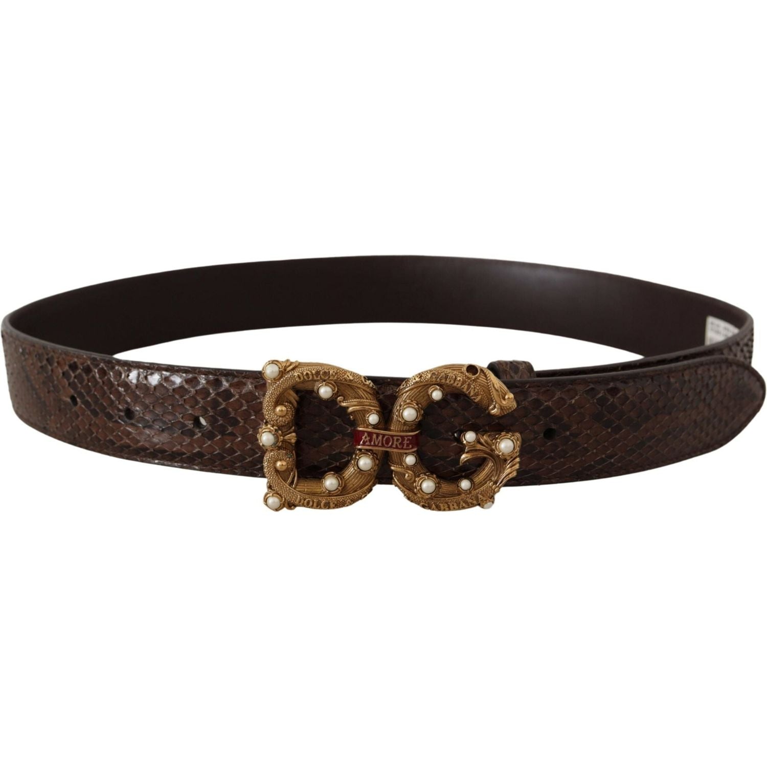 Dolce & Gabbana Brown Amore Animal Print Exotic Leather Logo Buckle Belt