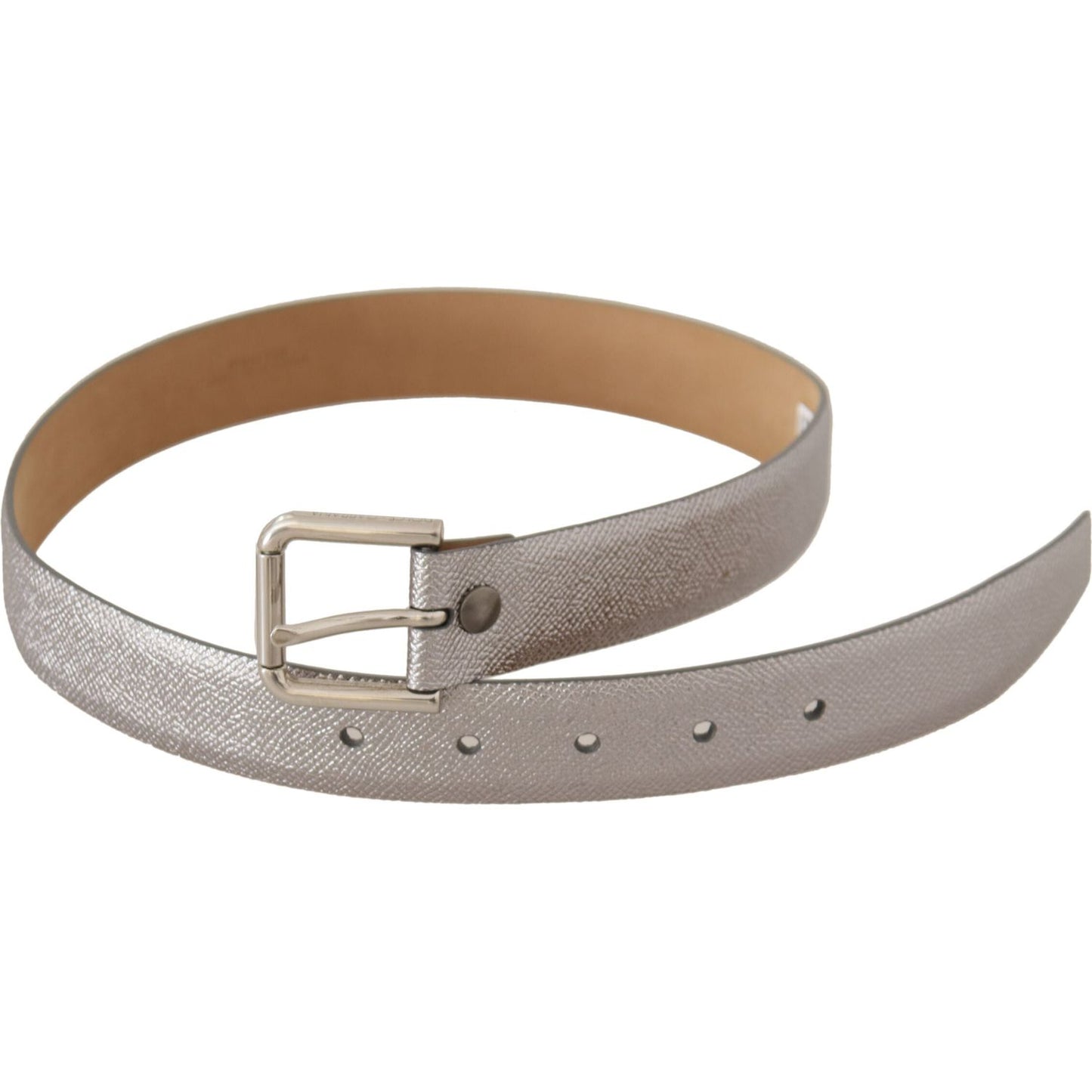 Dolce & Gabbana Metallic Silver Leather Metal Waist Buckle Belt
