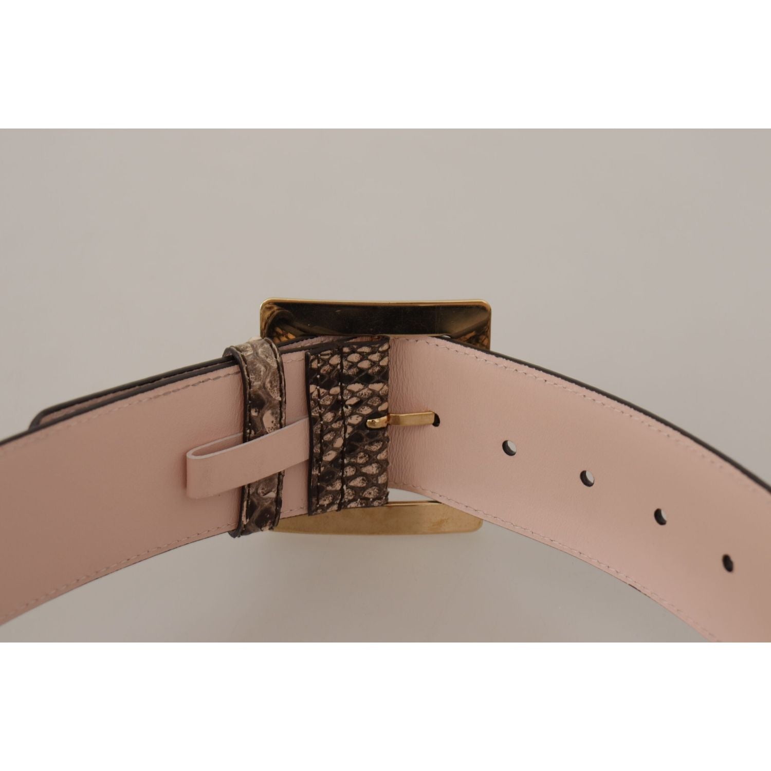 Dolce & Gabbana Beige Exotic Leather Wide Gold Metal Buckle Belt