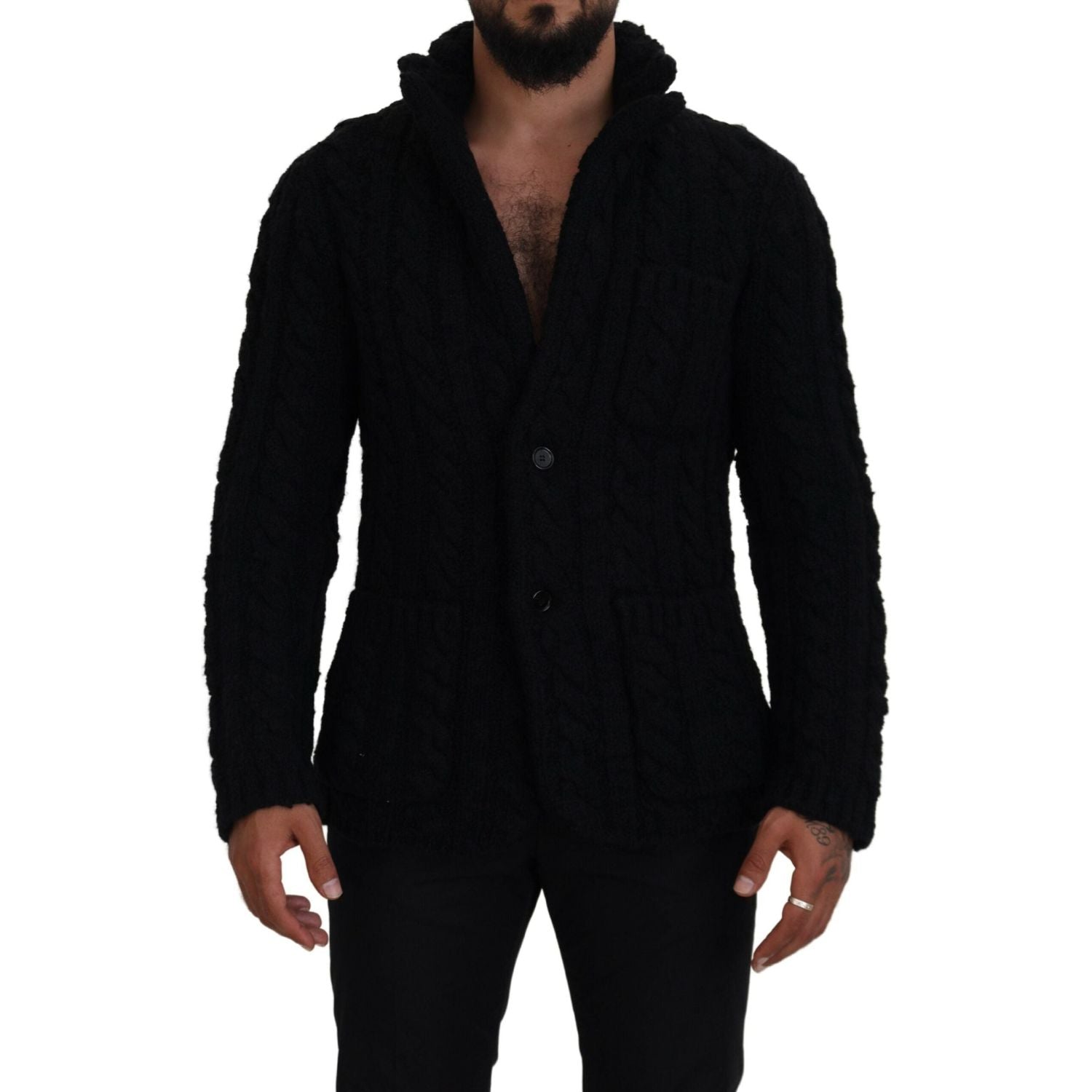 Dolce & Gabbana Black Wool Knit Button Cardigan Sweater