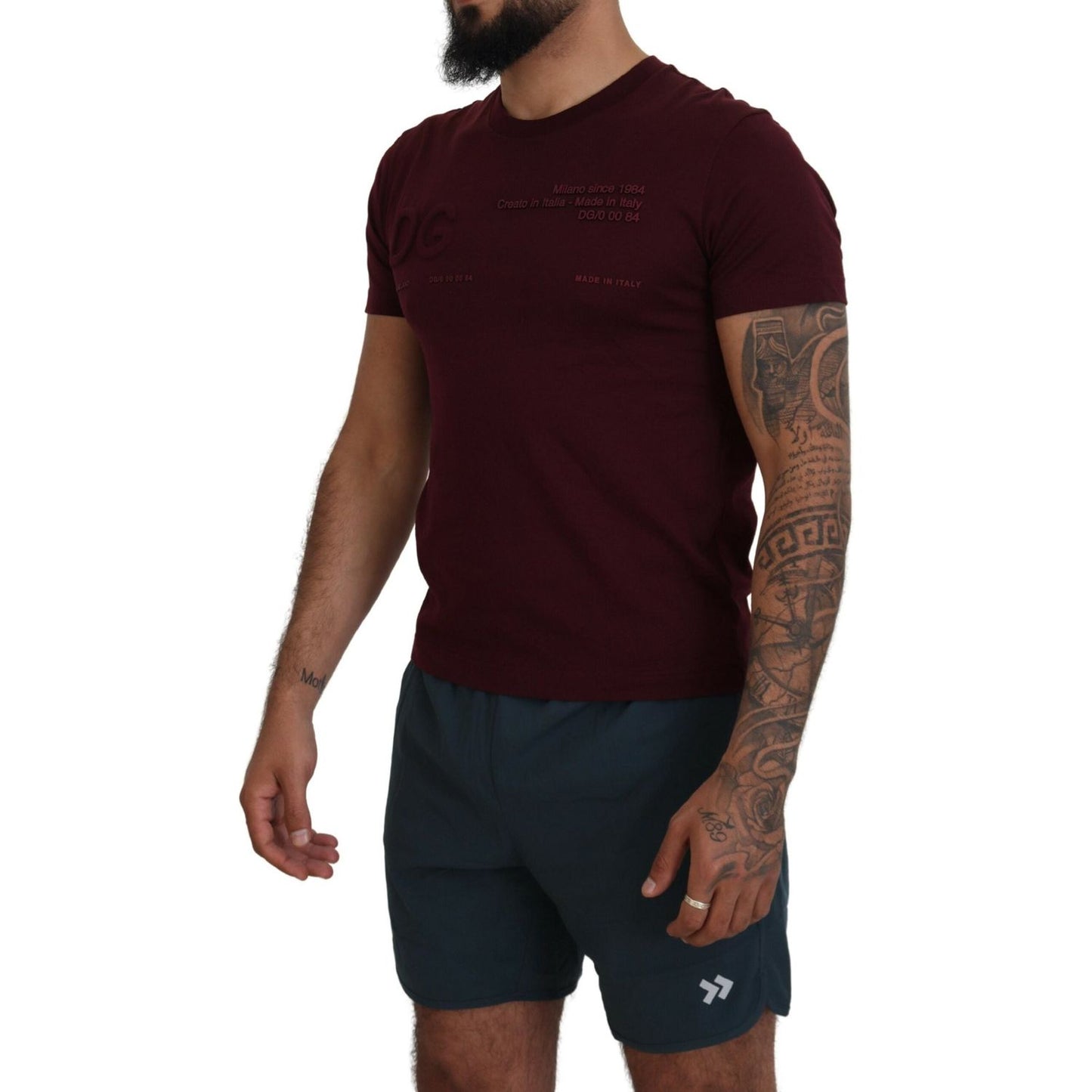 Dolce & Gabbana Maroon Printed Short Sleeves Men T-shirt