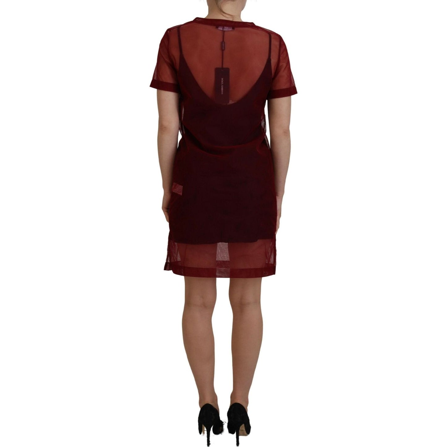 Dolce & Gabbana Maroon Nylon Two Layer Shift Mini Dress