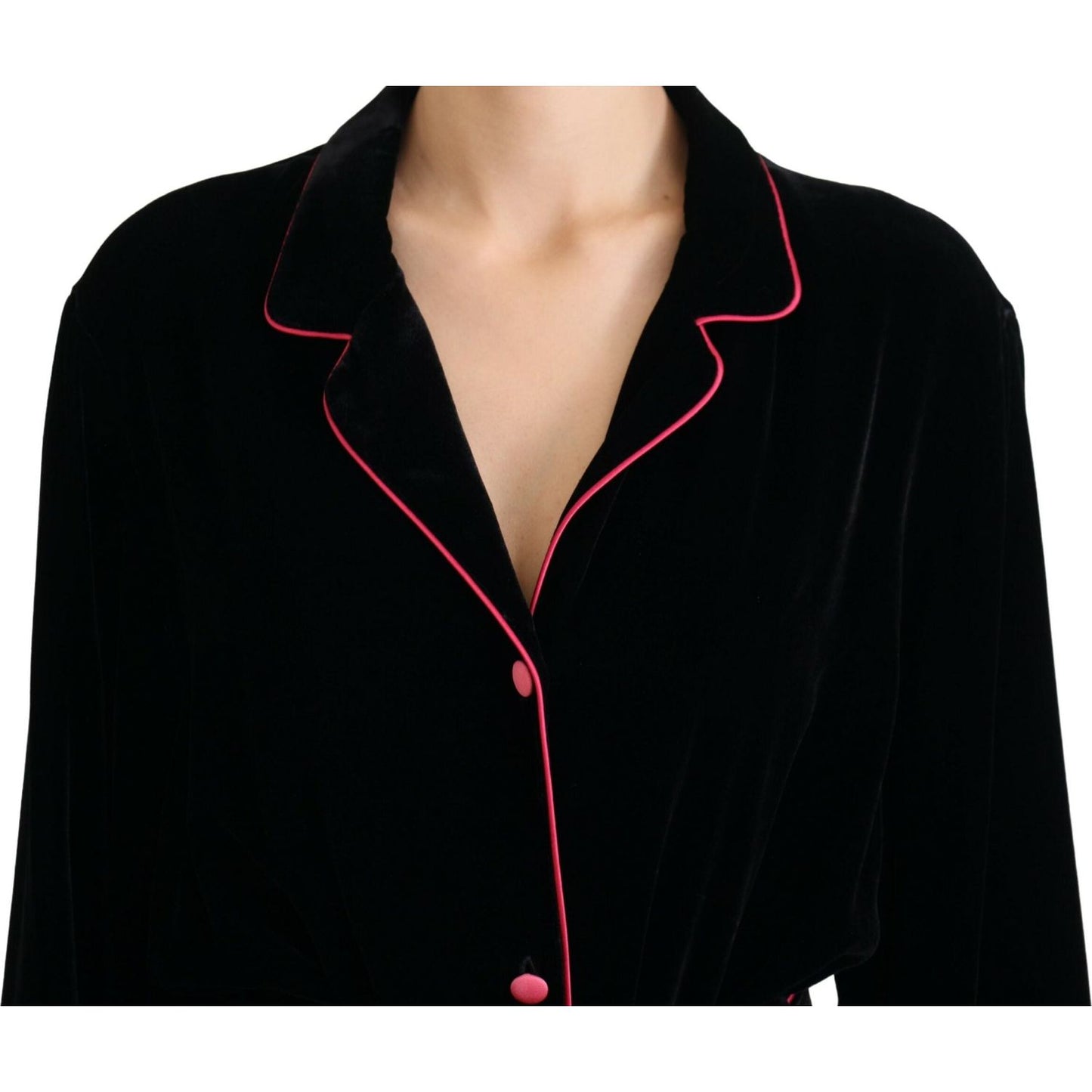 Dolce & Gabbana Black Button Belted Blazer Viscose Jacket