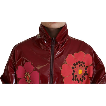 Dolce & Gabbana Maroon Floral Full Zip Polyester Women Jacket
