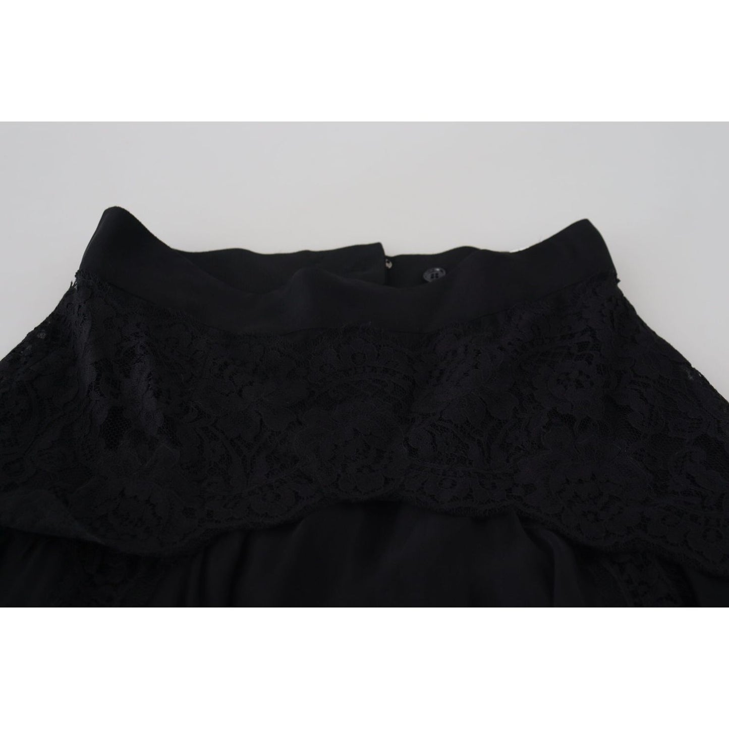 Dolce & Gabbana Black Silk Lace Trim High Waist Midi Skirt Dolce & Gabbana