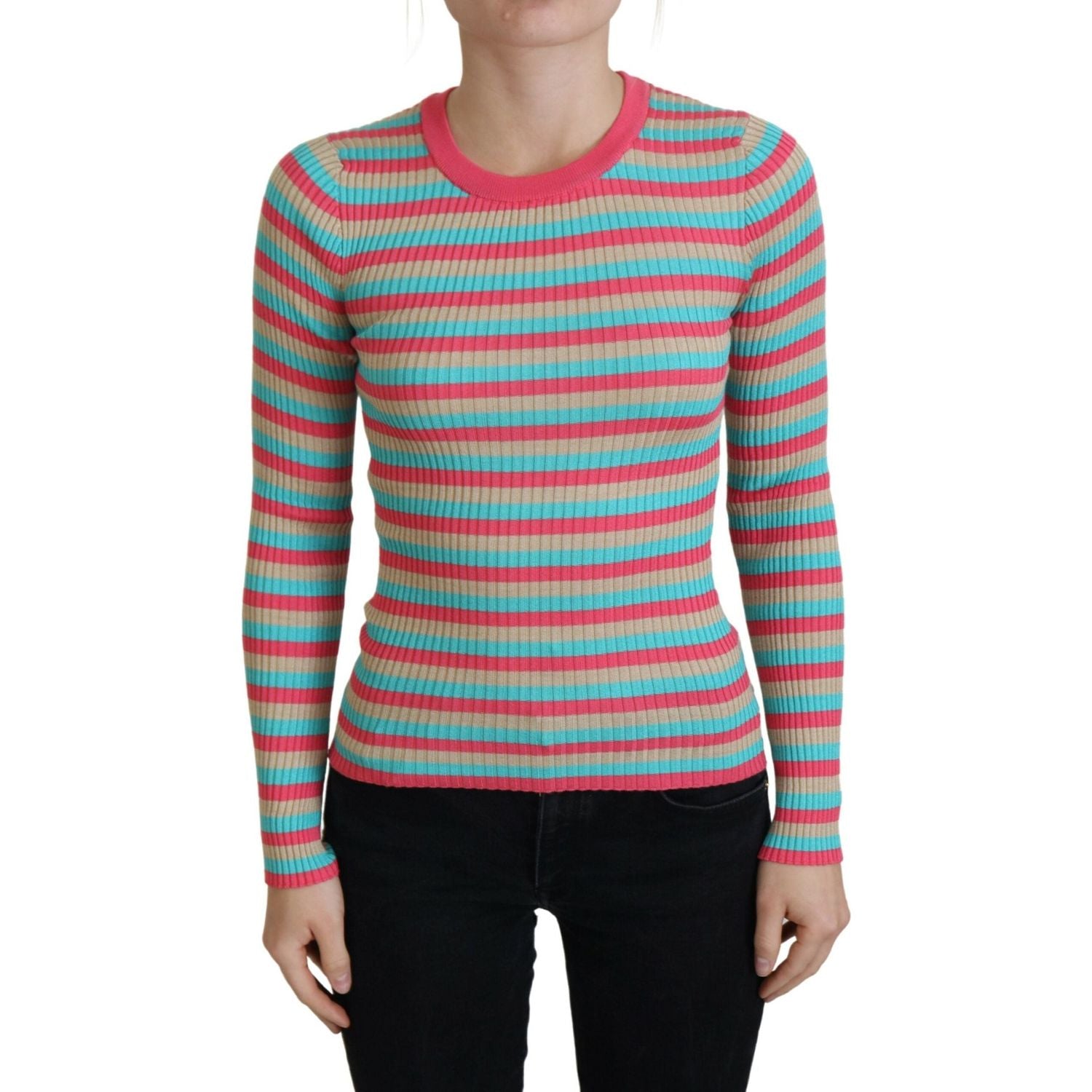 Dolce & Gabbana Multicolor Crewneck Pullover Silk Sweater