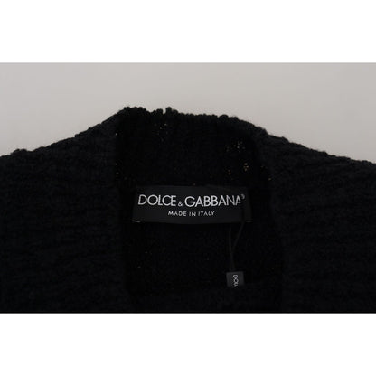 Dolce & Gabbana Black Wool Knit Crewneck Pullover Sweater