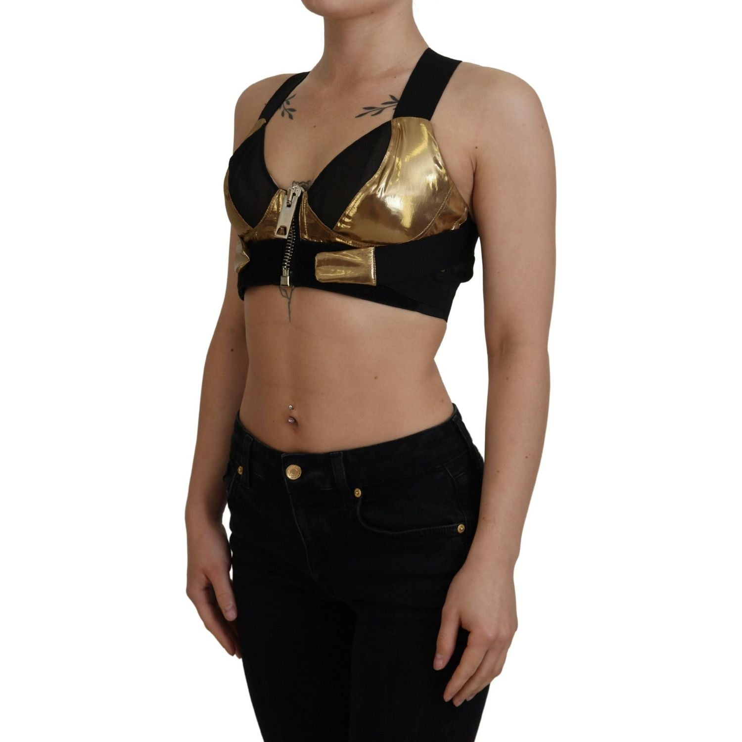 Dolce & Gabbana Black Gold Sleeveless Cropped Bustier Top