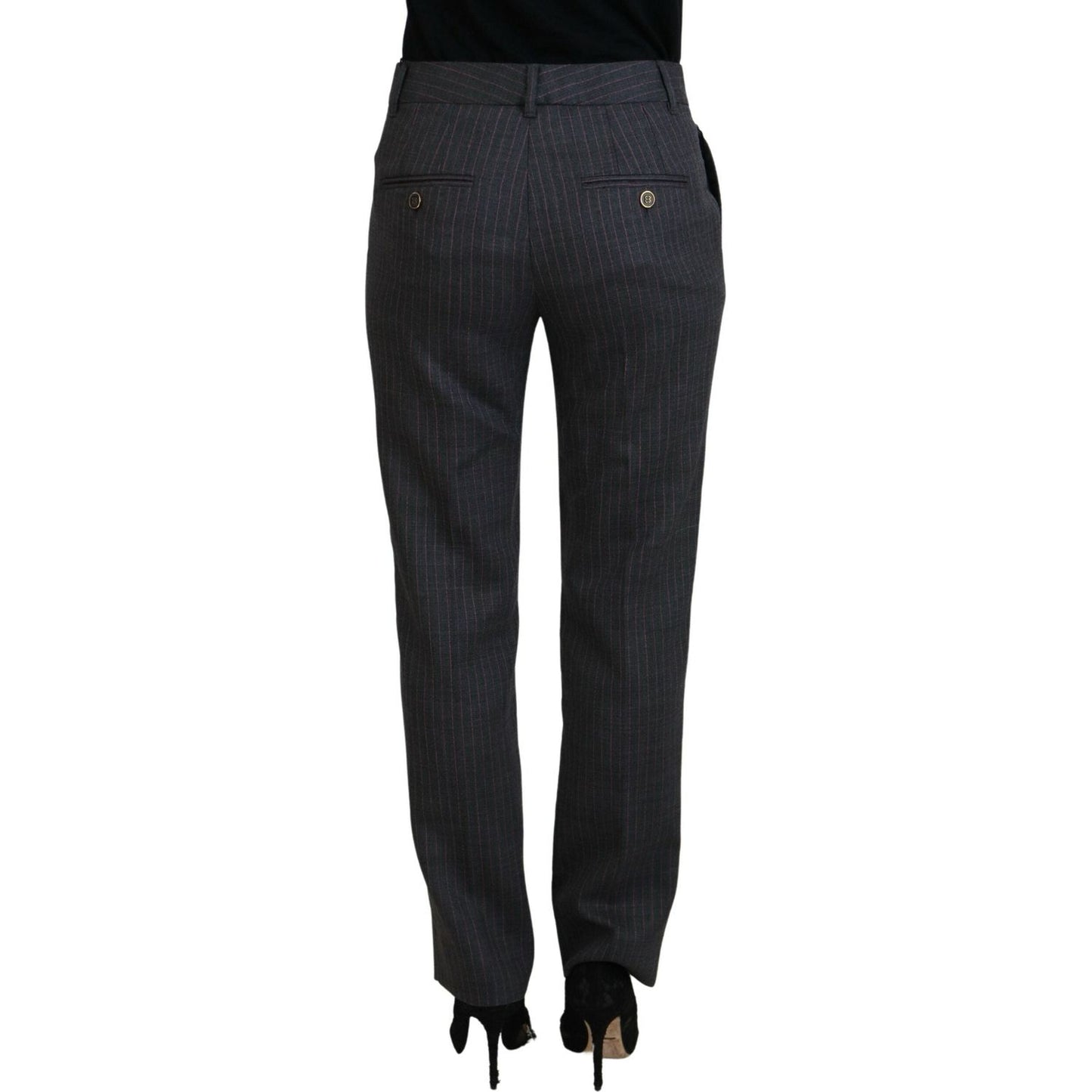 Dolce & Gabbana Gray Stripes Wool Tapered Women Pants