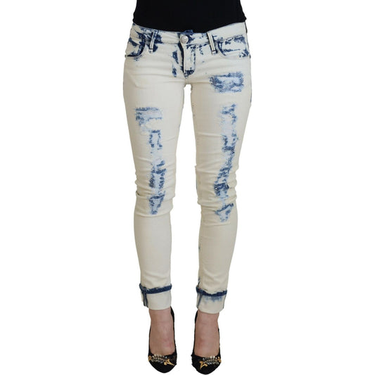 Acht White Blue Cotton Skinny Women Tattered Denim Jeans PAN72692- 26