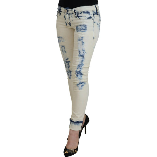 Acht White Blue Cotton Skinny Women Tattered Denim Jeans PAN72692- 26