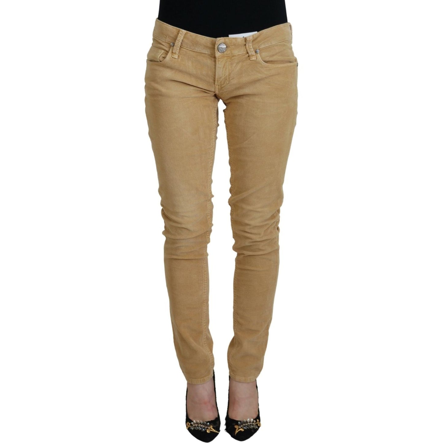 Acht Brown Cotton Corduroy Low Waist Women Casual Jeans PAN74064- 26