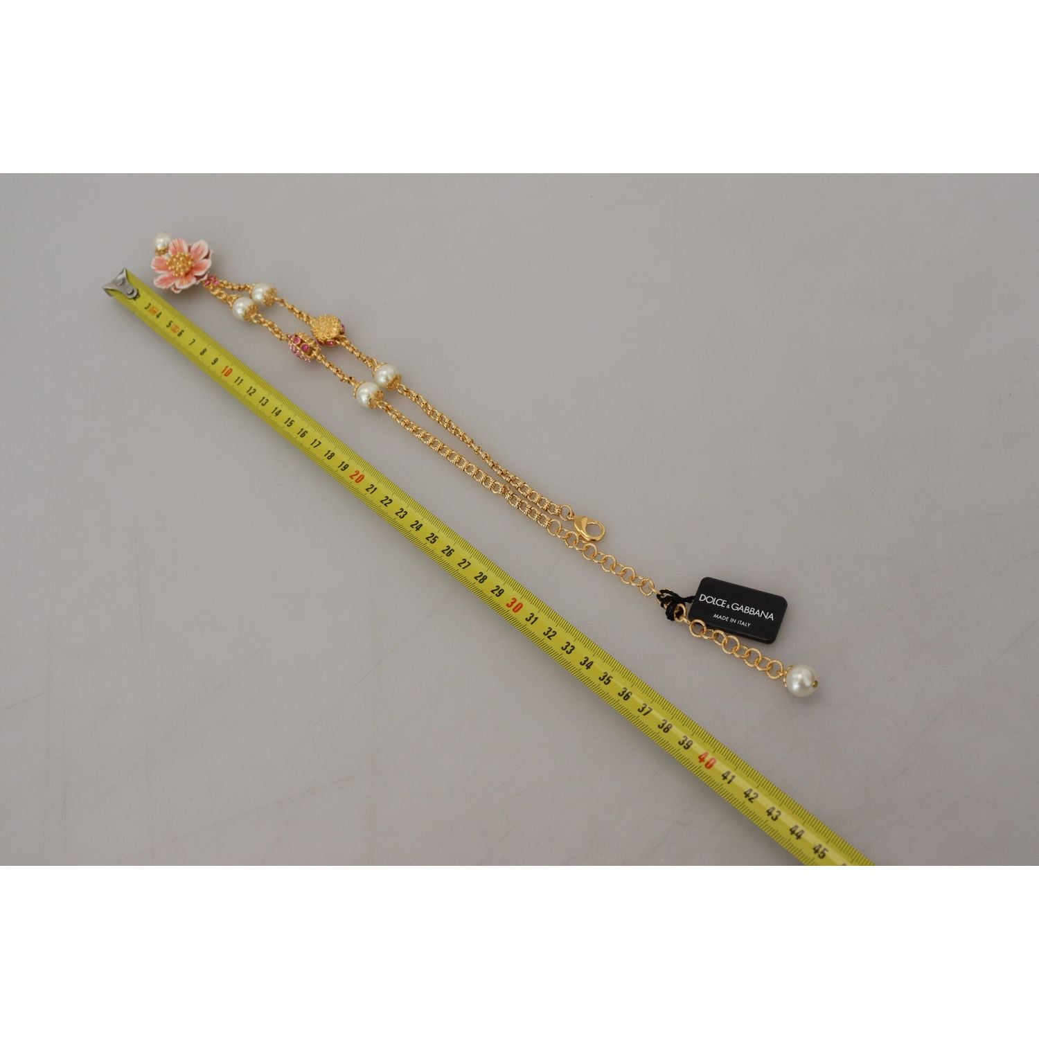 Dolce & Gabbana Gold Tone Floral Crystals Pink Embellished Necklace