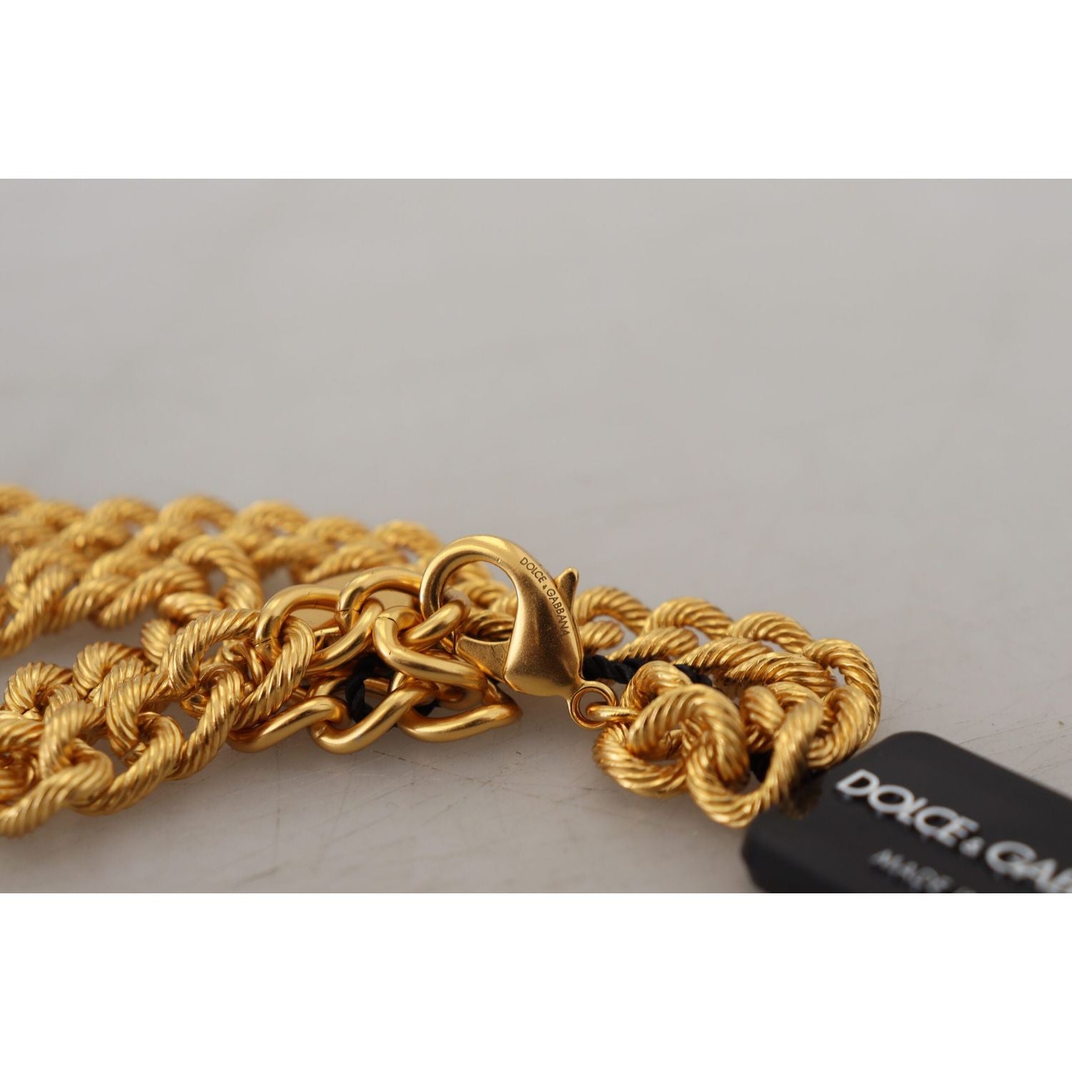 Dolce & Gabbana Gold Brass Crystal Logo Fruit Floral Statement Necklace