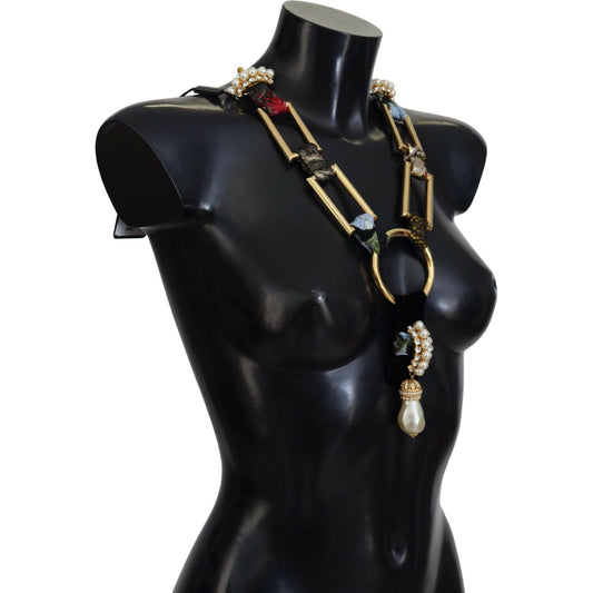 Dolce & Gabbana Gold Brass Sicily Crystal Robe Statement Necklace SMY101112