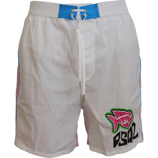 Dsquared² White Pink Logo Print Men Beachwear Shorts Swimwear BIK1656 - 48