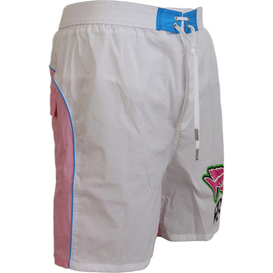 Dsquared² White Pink Logo Print Men Beachwear Shorts Swimwear BIK1656 - 48