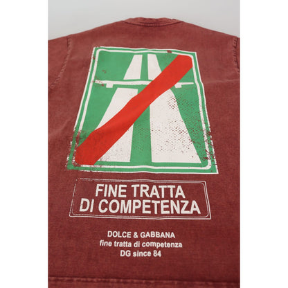 Dolce & Gabbana Maroon Print Round Neck Short Sleeves T-shirt