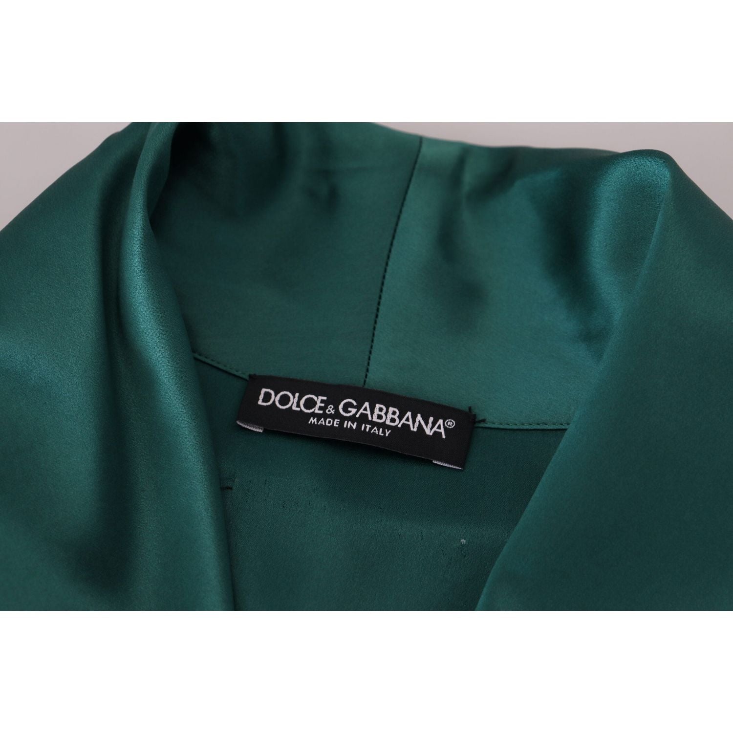 Dolce & Gabbana Green Silk Waist Belt Robe Sleepwear