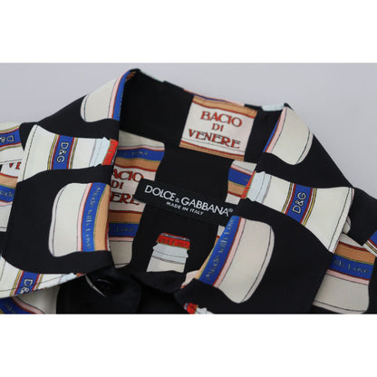 Dolce & Gabbana Black Silk Printed Collared Men Casual Shirt