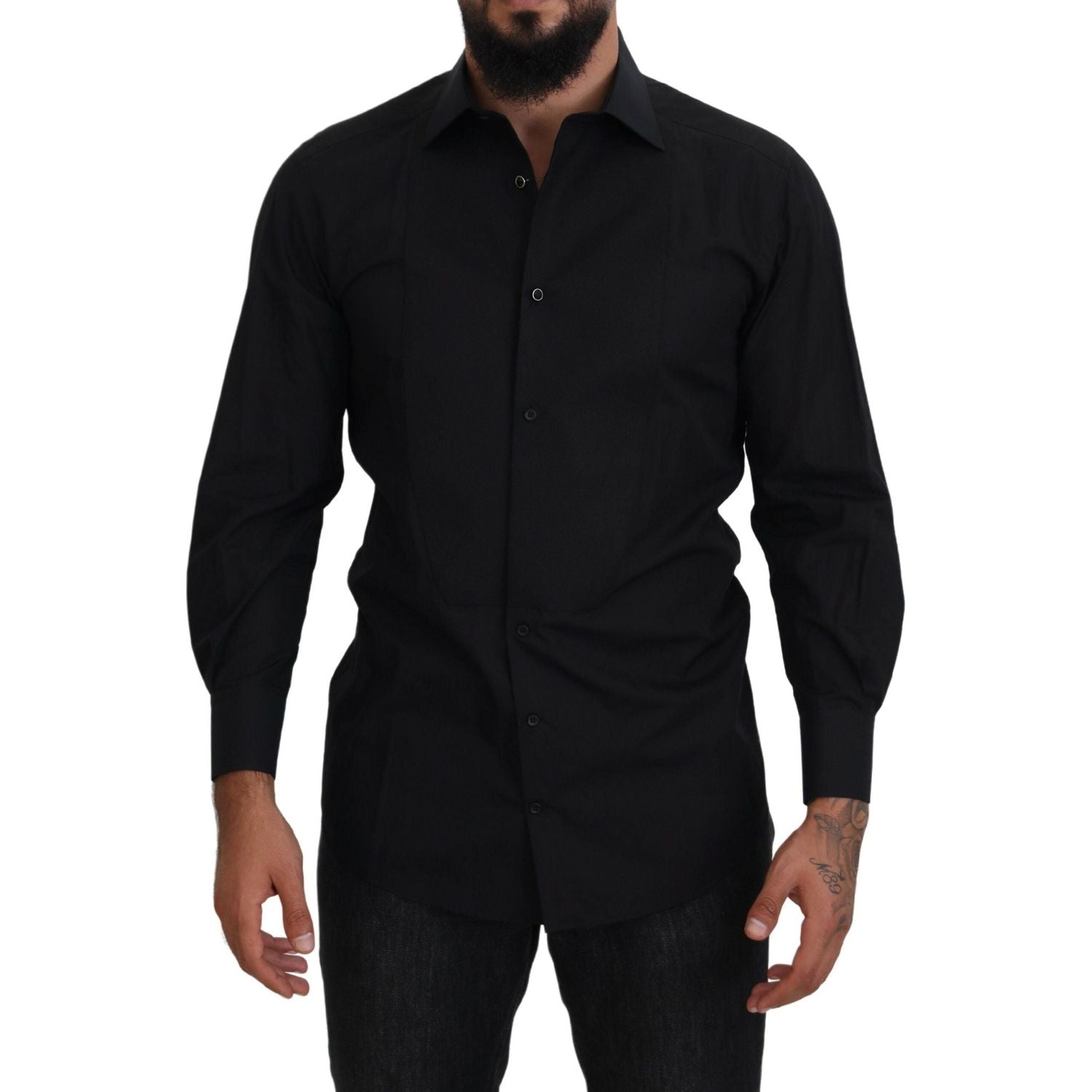 Dolce & Gabbana Black GOLD Cotton Collared Long Sleeve Shirt