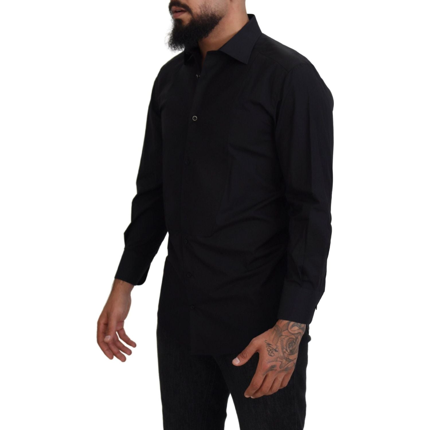 Dolce & Gabbana Black GOLD Cotton Collared Long Sleeve Shirt