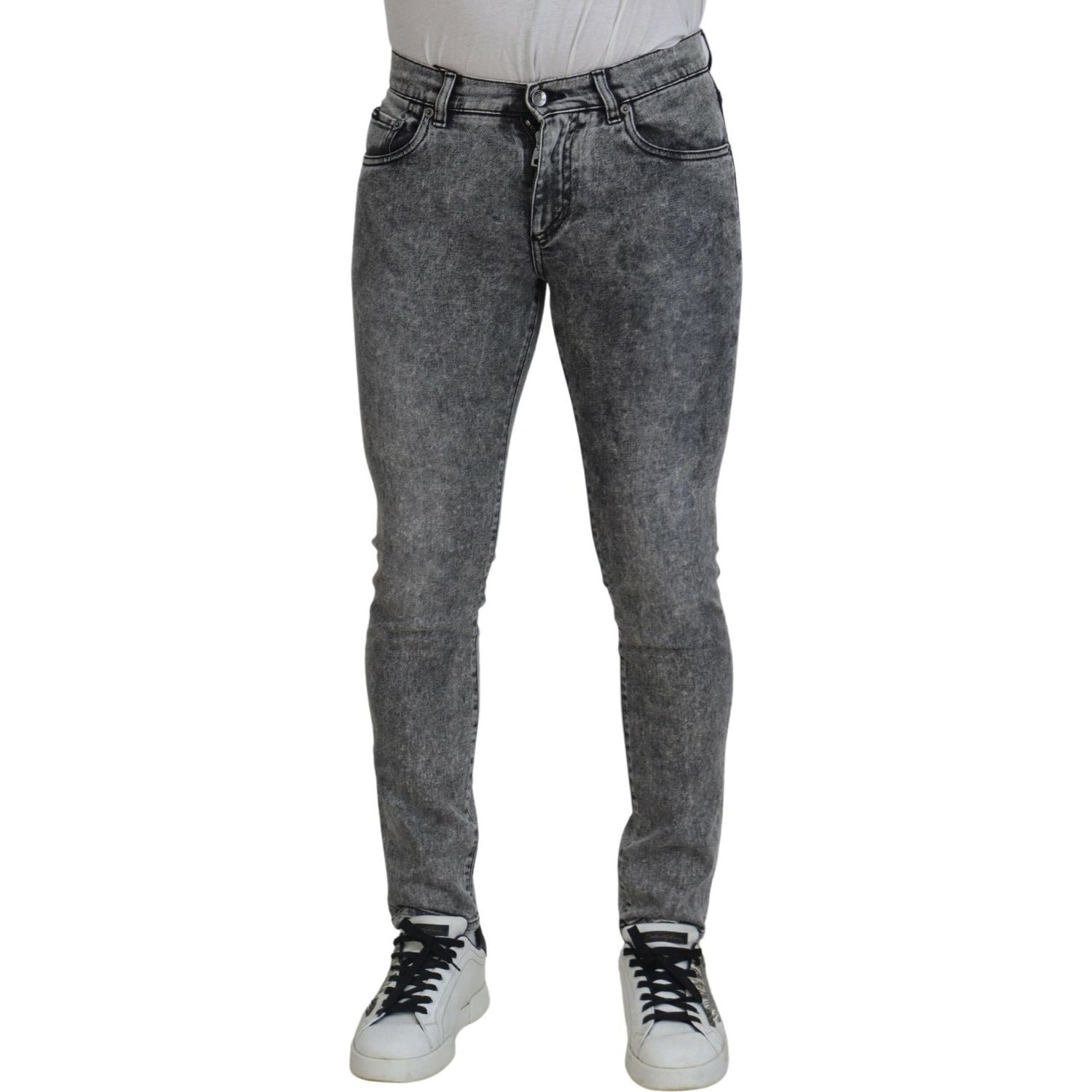 Dolce & Gabbana Grey Washed Cotton Slim Fit Men Denim Jeans