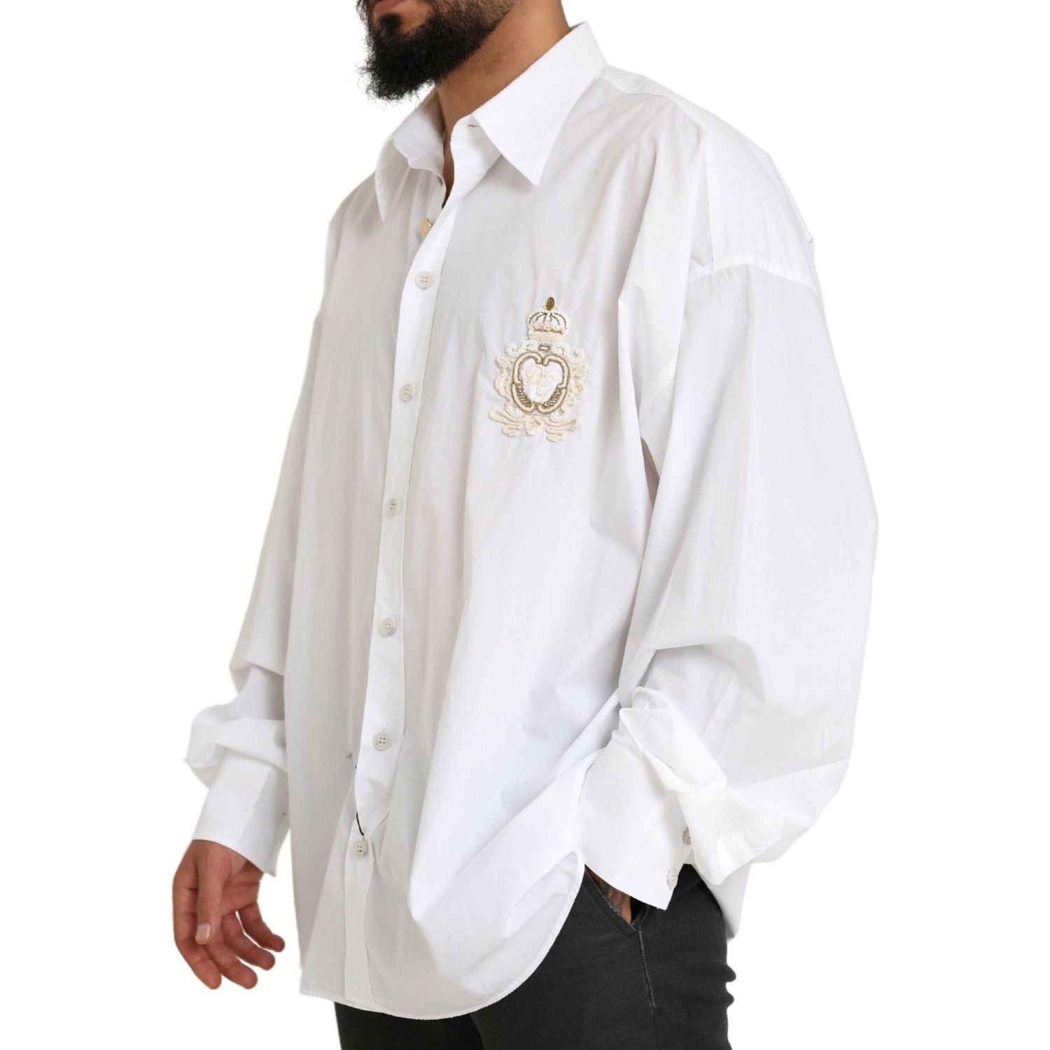 Dolce & Gabbana White Logo Cotton Casual Long Sleeves Shirt