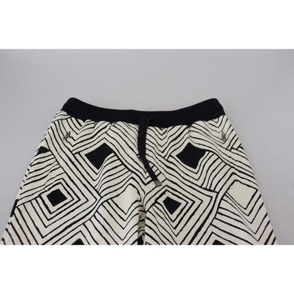Dolce & Gabbana Black White Cotton Trousers Sport Pants