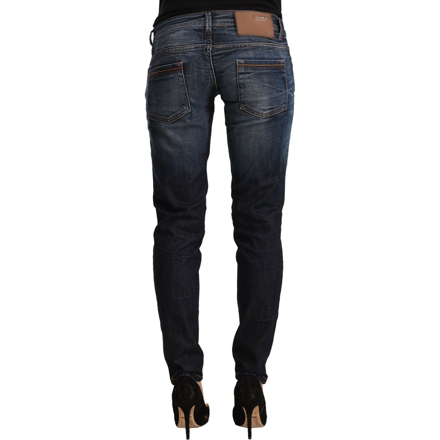 Acht Blue Washed Cotton Low Waist Skinny Denim Jeans