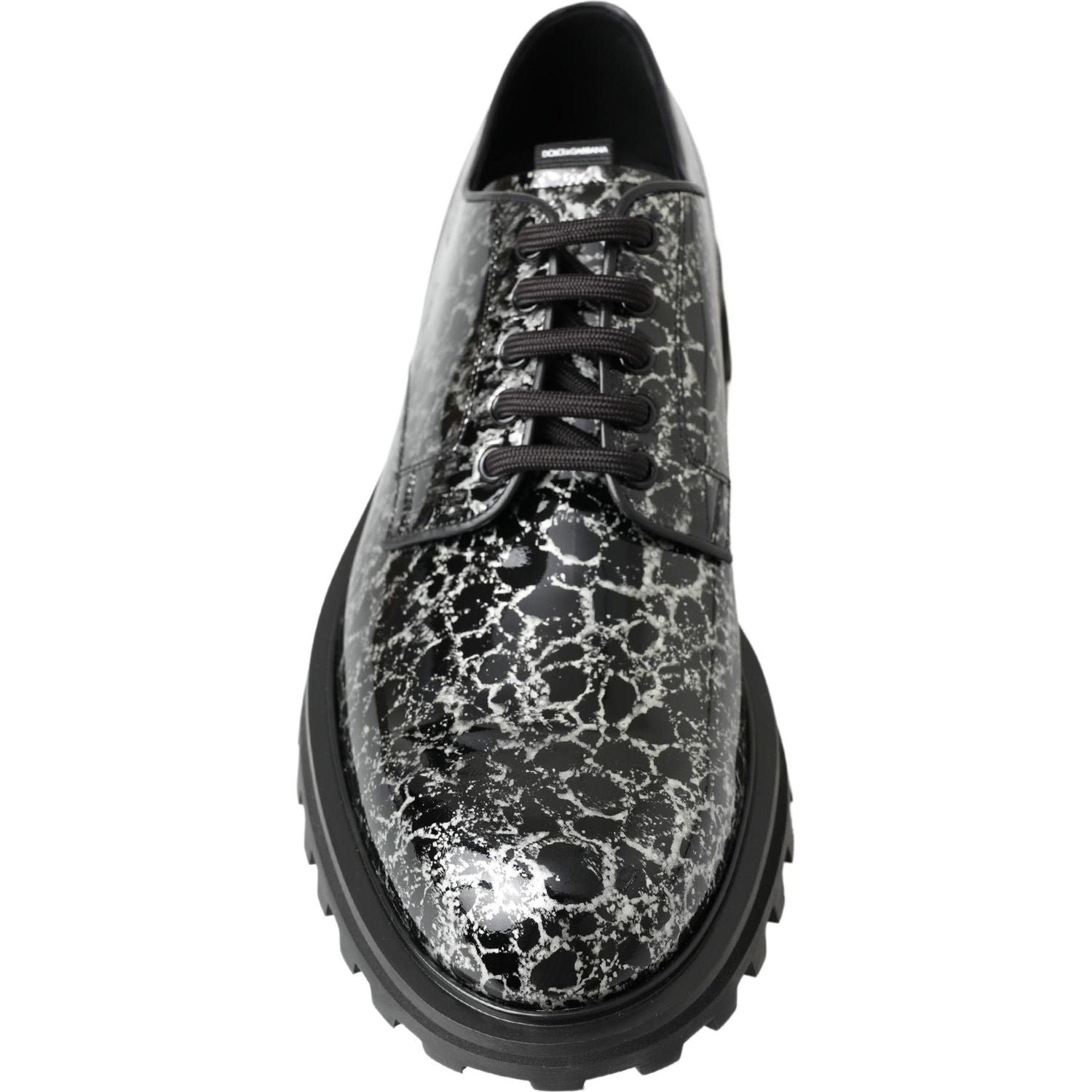 Dolce & Gabbana Black White Derby Patent Leather Shoes