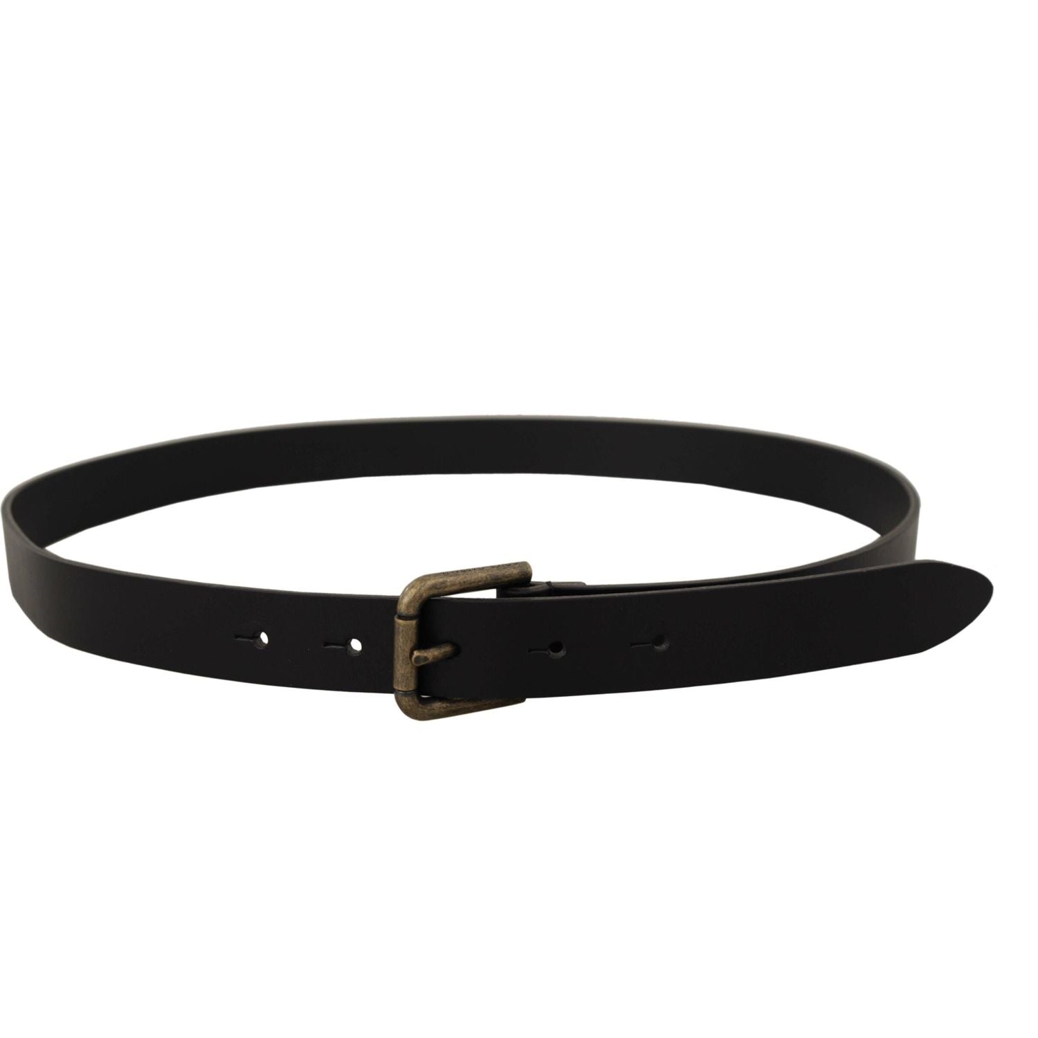 Dolce & Gabbana Black Calf Leather Logo Brass Metal Buckle Belt