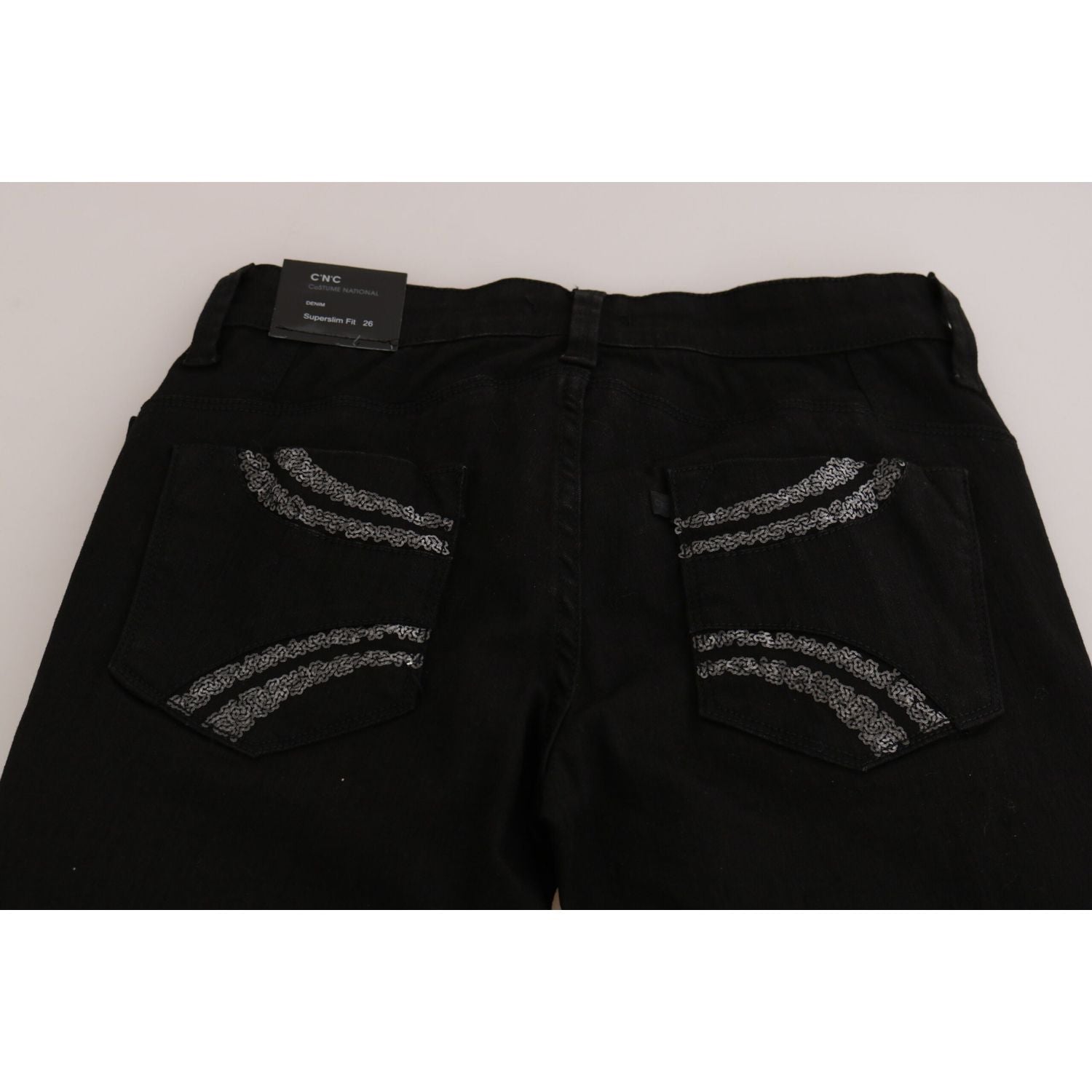 Costume National Black Sequined Mid Waist Slim Fit Denim Jeans