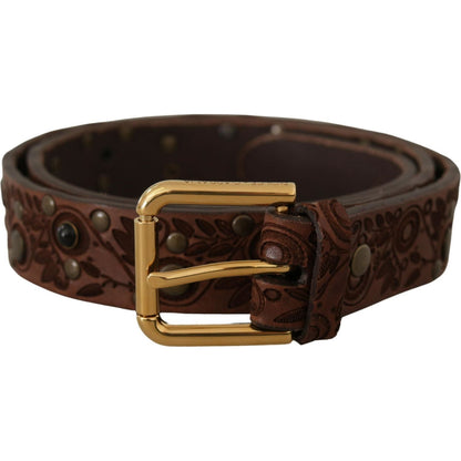 Dolce & Gabbana Brown Calf Leather Embossed Gold Metal Buckle