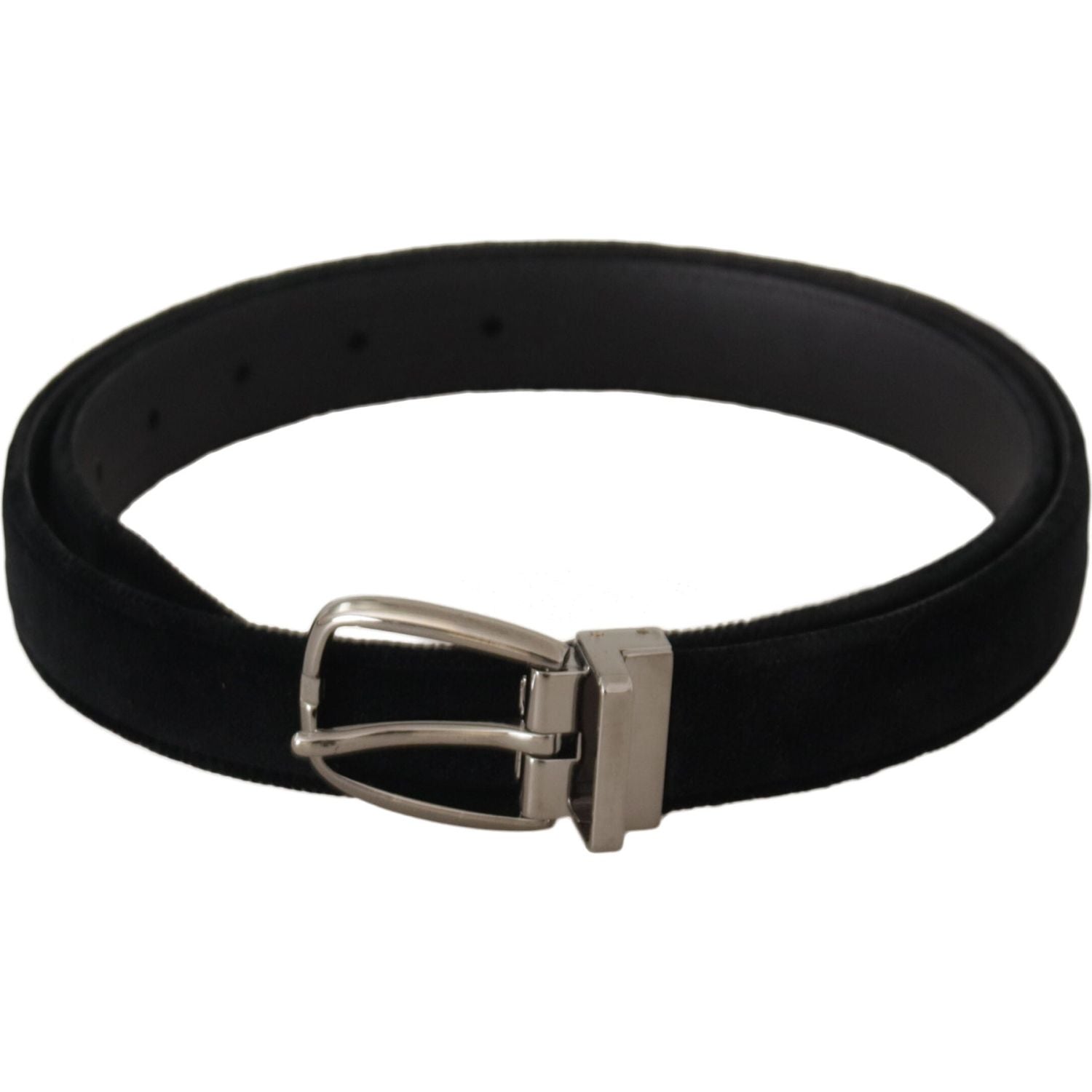 Dolce & Gabbana Black Classic Velvet Silver Tone Metal Buckle Belt