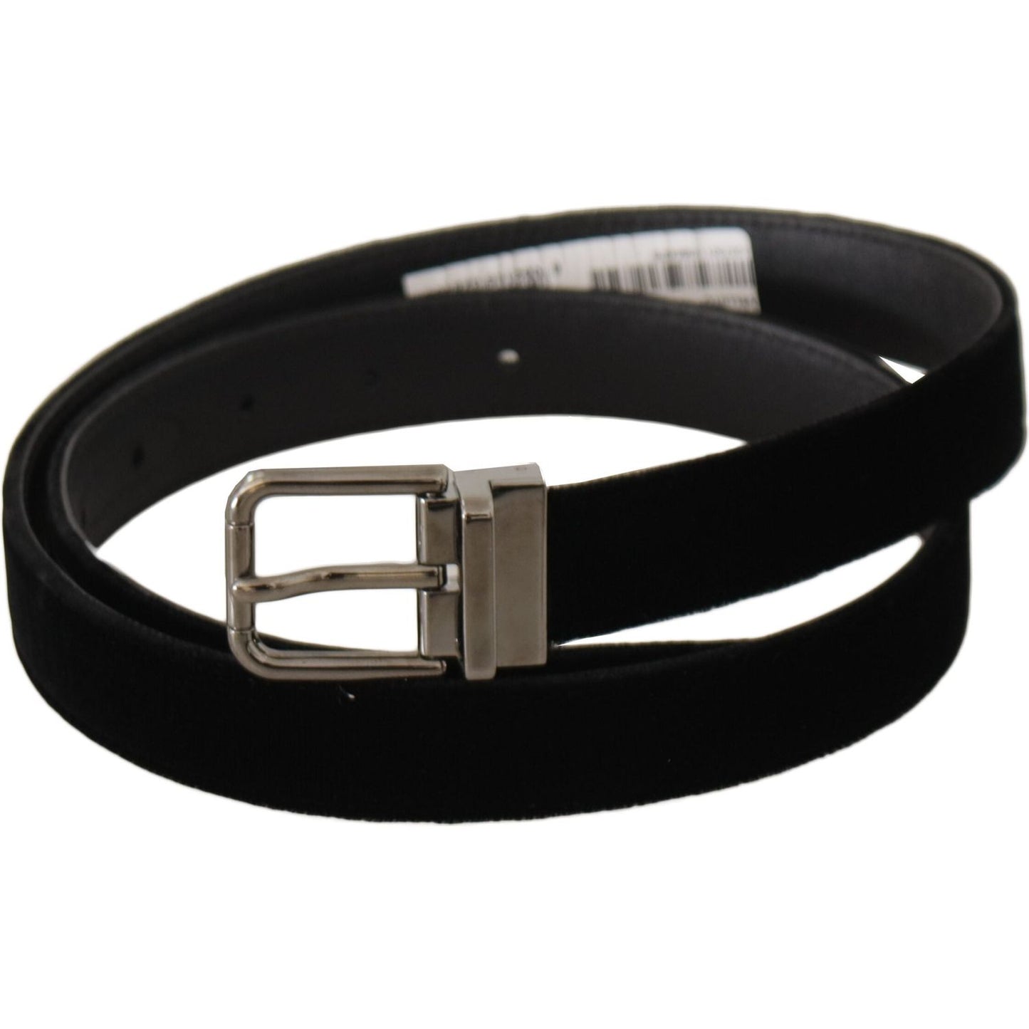 Dolce & Gabbana Black Classic Velvet Logo Engraved Metal Buckle Belt
