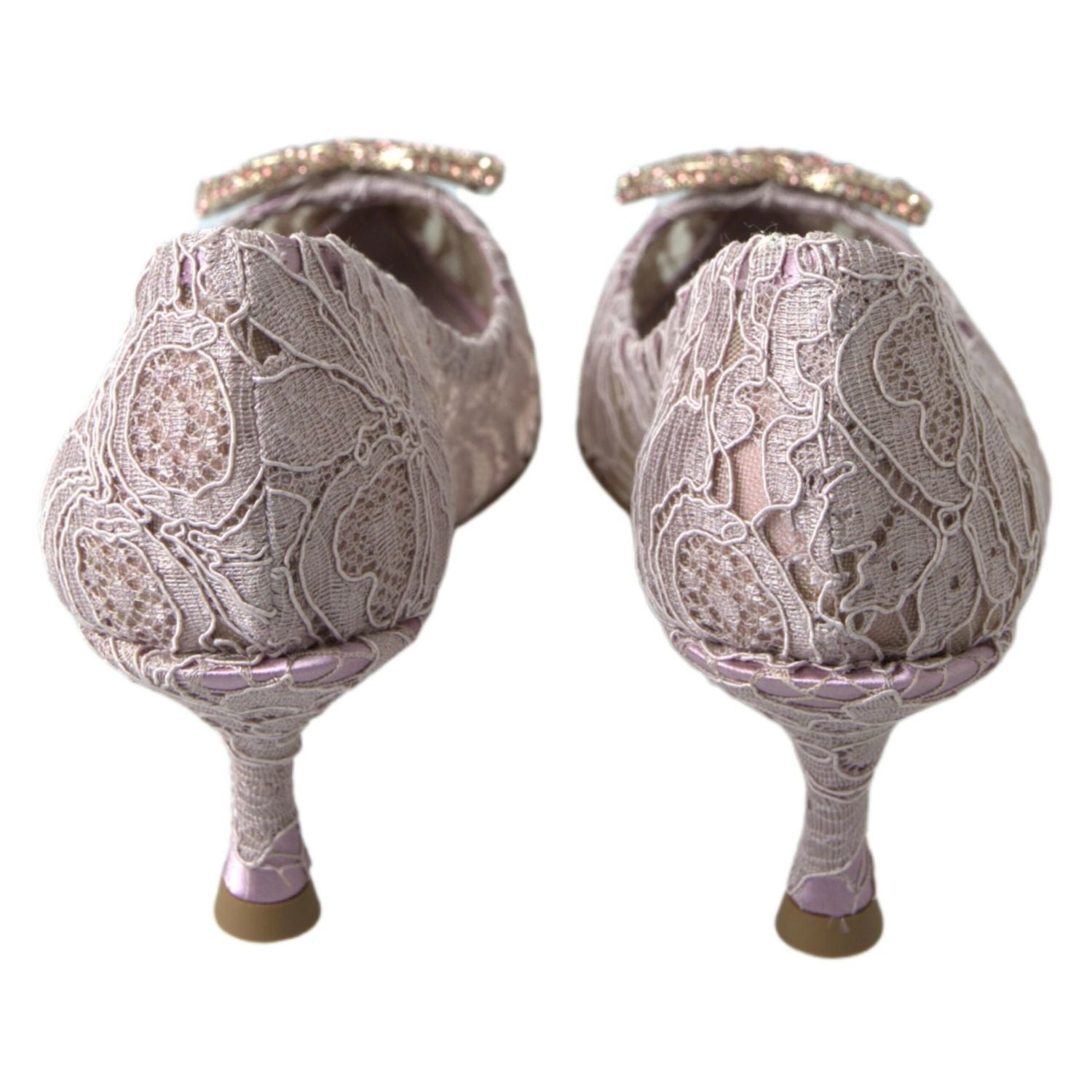 Dolce & Gabbana Pink Floral Lace DG Crystal Pumps Shoes