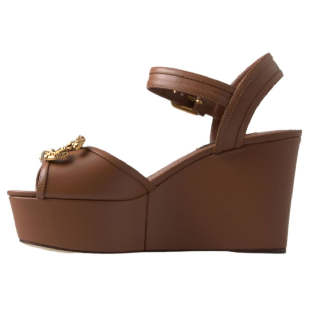 Dolce & Gabbana Brown Leather AMORE Wedges Sandals Shoes