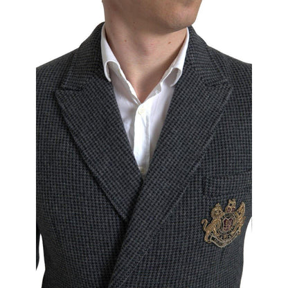 Dolce & Gabbana Gray Logo Embroidery Double Breasted Blazer