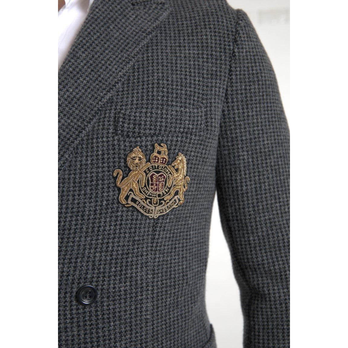 Dolce & Gabbana Gray Logo Embroidery Double Breasted Blazer