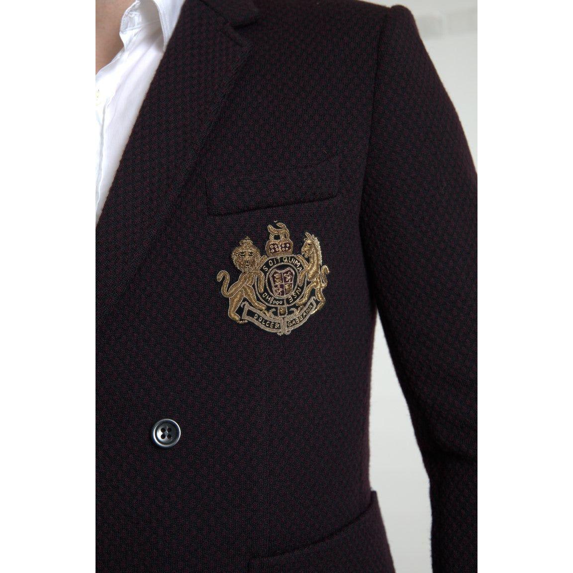 Dolce & Gabbana Purple Logo Embroidery Double Breasted Blazer
