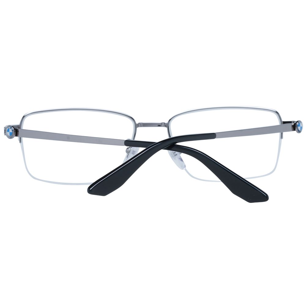 BMW Silver Men Glasses Frame in half-rim titanium with demo lenses.