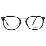 Omega Black Men Glasses Frame, full-rim, round style, black metal & plastic, size 52-22-145 with plastic demo lenses, includes branded case.