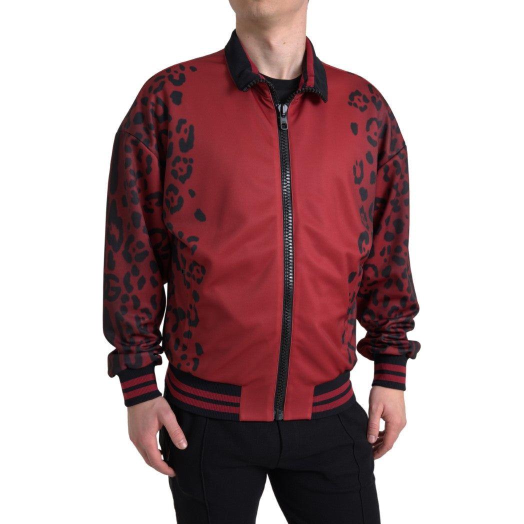 Dolce & Gabbana Red Leopard Polyester Bomber Full Zip  Jacket